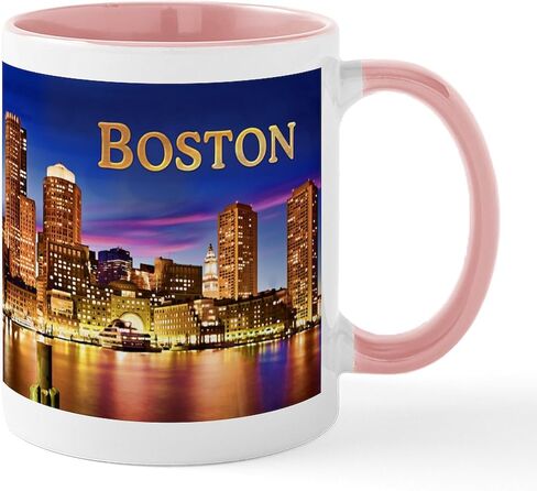 CafePress Boston Harbor At Night Text BOSTON Copy Mugs 11 oz (325 ml) Ceramic Coffee Mug in Saudi Arabia