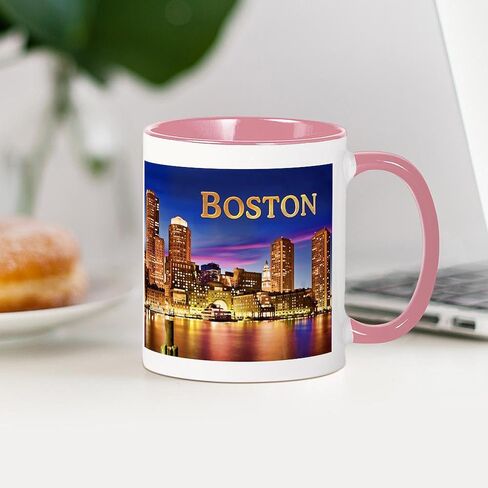 CafePress Boston Harbor At Night Text BOSTON Copy Mugs 11 oz (325 ml) Ceramic Coffee Mug in Saudi Arabia