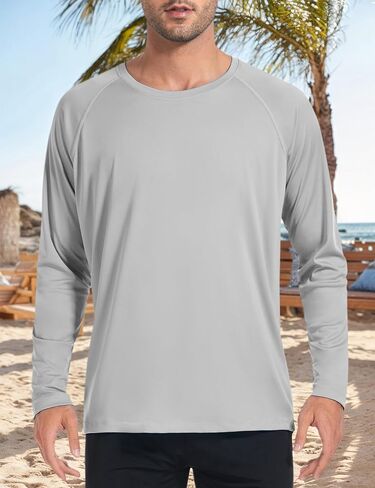UPF 50+ Rash Guard for Men with Pocket Swim Shirts, Quick Dry Long Sleeve UV Protection Fishing Surfing Beach T-Shirt in Saudi Arabia