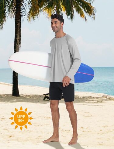UPF 50+ Rash Guard for Men with Pocket Swim Shirts, Quick Dry Long Sleeve UV Protection Fishing Surfing Beach T-Shirt in Saudi Arabia