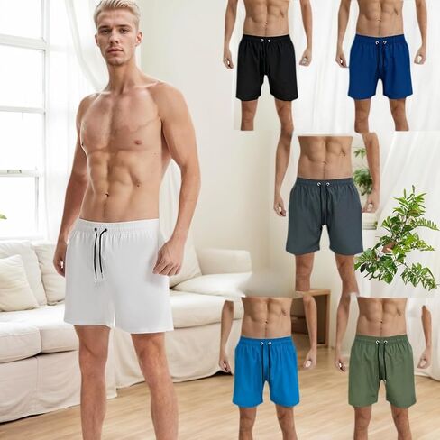 Men's Solid Color Shorts with Adjustable Drawstring Stretch Lightweight Casual Shorts for Summer in Saudi Arabia