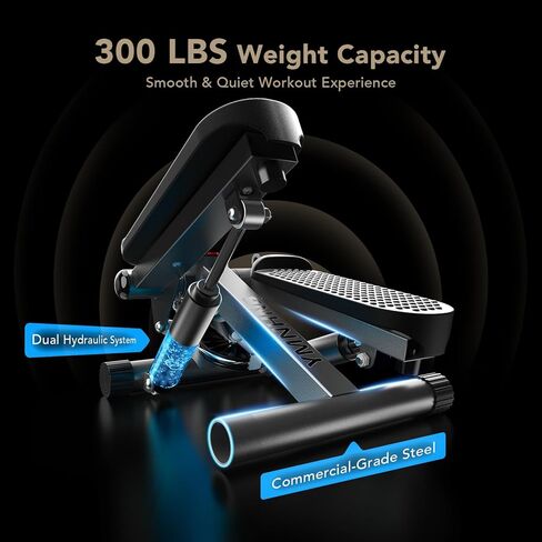 جهاز ستيبر صغير مع أشرطة مقاومة، جهاز ستاير ستاير للتمرين في المنزل، جهاز لياقة هيدروليكي مدمج، ارتفاع خطوة قابل للتعديل، تصميم هادئ، سعة 300 رطل، السعرات الحرارية، وتتبع الخطوات in Kuwait