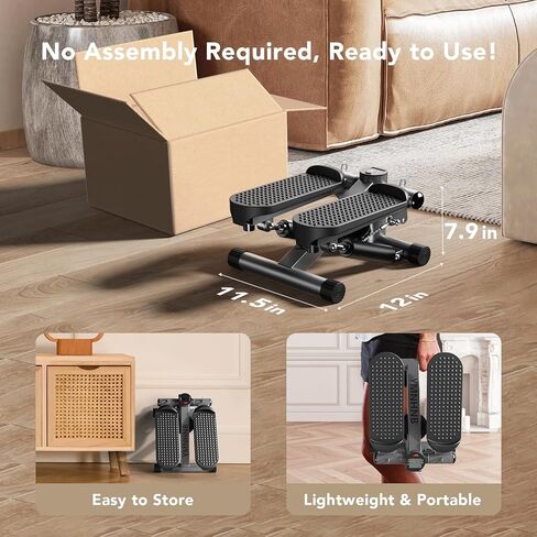 جهاز ستيبر صغير مع أشرطة مقاومة، جهاز ستاير ستاير للتمرين في المنزل، جهاز لياقة هيدروليكي مدمج، ارتفاع خطوة قابل للتعديل، تصميم هادئ، سعة 300 رطل، السعرات الحرارية، وتتبع الخطوات in Kuwait