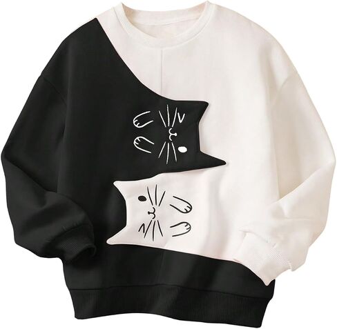 Girl's Graphic Crewneck Cute Sweatshirts Color Block Long Sleeve Cartoon Pullover Tops in Saudi Arabia