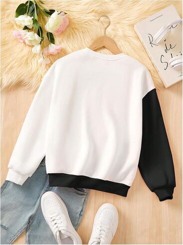 Girl's Graphic Crewneck Cute Sweatshirts Color Block Long Sleeve Cartoon Pullover Tops in Saudi Arabia
