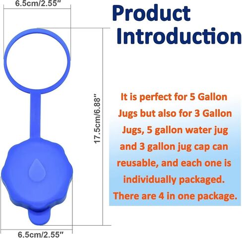 4PCS 3 and 5 Gallon Water Jug Cap Reusable, Food Grade Silicone Replacement Gallon Caps for 55mm Standard Screw Crown Tops Bottle and Water Dispensers, Anti-Splash, Leak Free in Saudi Arabia