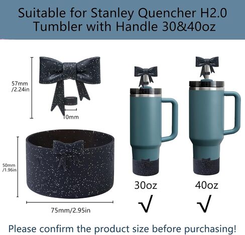 Cup Accessories Set for Stanley,Including Cute Bow Straw Cover Caps 10mm Reusable Straw Toppers,Silicone Boot Sleeve Bumper Protector for Stanley Quencher H2.0 Tumbler 30&40oz,Glitter in Saudi Arabia