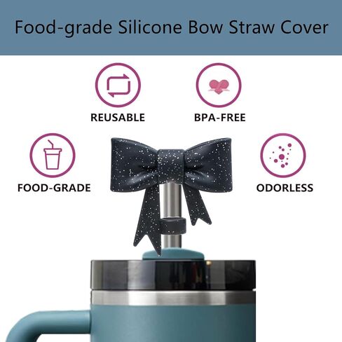 Cup Accessories Set for Stanley,Including Cute Bow Straw Cover Caps 10mm Reusable Straw Toppers,Silicone Boot Sleeve Bumper Protector for Stanley Quencher H2.0 Tumbler 30&40oz,Glitter in Saudi Arabia