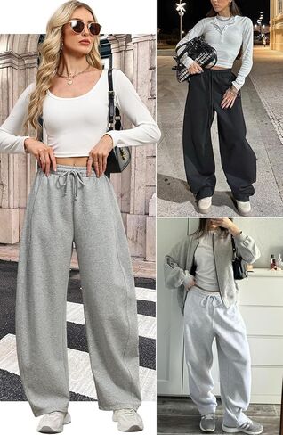 DISCIPBUSH Baggy Barrel Pants Women - Lightweight Extra Loose Long Wide Leg Pants Women Lounge Athletic Barrel Joggers in Kuwait