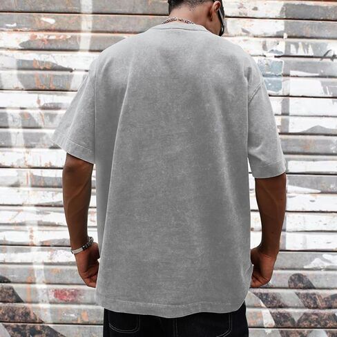 Oversized Graphic T-Shirt for Men New York Los Angeles Vintage Acid Wash Cotton Tees Streetwear Casual Tee Top in Saudi Arabia