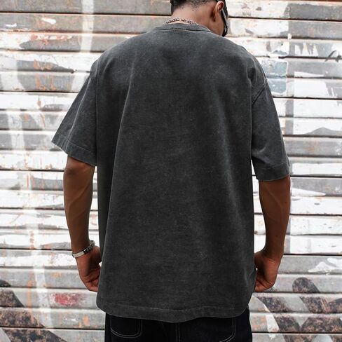 Oversized Graphic T-Shirt for Men New York Los Angeles Vintage Acid Wash Cotton Tees Streetwear Casual Tee Top in Saudi Arabia