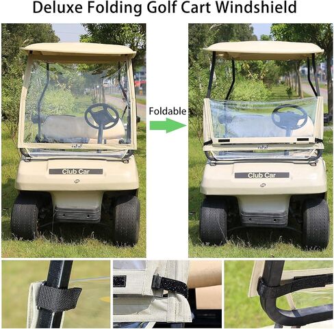 10L0L Golf Cart Foldable Windshield for Club Car DS, Portable Clear Film PVC Impact-Resistant Windproof in Saudi Arabia