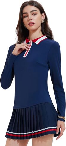 Women's Long Sleeve Tennis Dress, 2 Piece Athletic Skirt Set Outfit, Pleated Skirt for Golf, Pickleball, and Workout in Kuwait