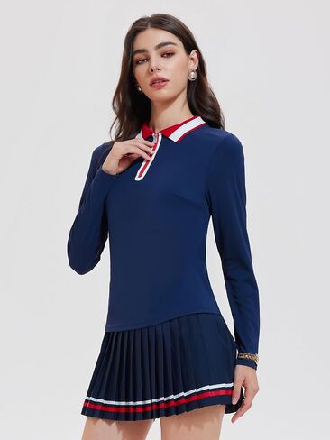 Women's Long Sleeve Tennis Dress, 2 Piece Athletic Skirt Set Outfit, Pleated Skirt for Golf, Pickleball, and Workout in Kuwait