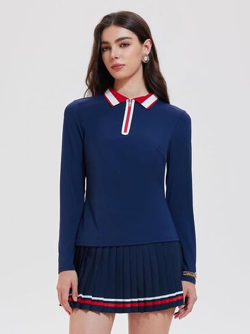 Women's Long Sleeve Tennis Dress, 2 Piece Athletic Skirt Set Outfit, Pleated Skirt for Golf, Pickleball, and Workout in Kuwait