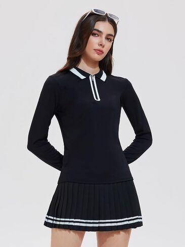 Women's Long Sleeve Tennis Dress, 2 Piece Athletic Skirt Set Outfit, Pleated Skirt for Golf, Pickleball, and Workout in Kuwait