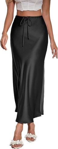 Women’s Silk Satin Skirts Long Maxi Drawstring A-Line Fall Elegant Cocktail Party Wedding Mermaid Midi Skirt in Saudi Arabia