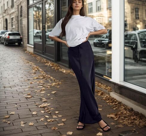 Women’s Silk Satin Skirts Long Maxi Drawstring A-Line Fall Elegant Cocktail Party Wedding Mermaid Midi Skirt in Saudi Arabia