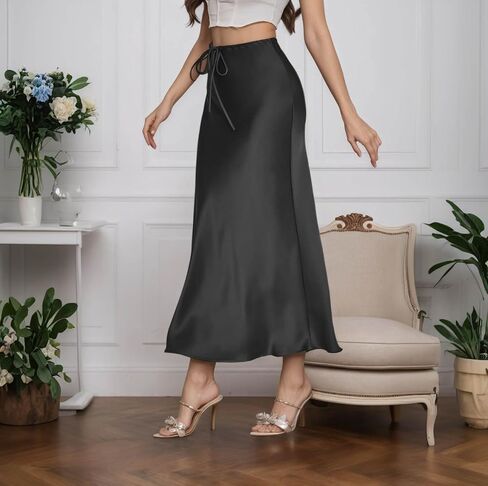 Women’s Silk Satin Skirts Long Maxi Drawstring A-Line Fall Elegant Cocktail Party Wedding Mermaid Midi Skirt in Saudi Arabia