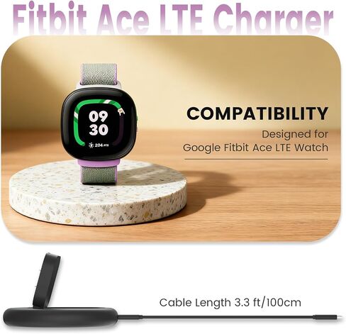 Charging Stand Compatible with Google Fitbit Ace LTE, Portable & Foldable Magnetic Charger with 3.3 Feet Charging Cord for Fitbit Ace LTE Smartwatch for Kids (Black) in Saudi Arabia