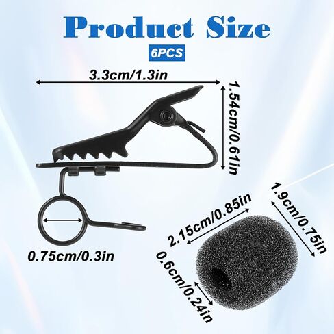 6Pcs Lapel Microphone Clips Replacement Kit, 3Pcs Lapel Mic Windscreen Foam Covers and 3Pcs Lavalier Microphone Clips in Kuwait