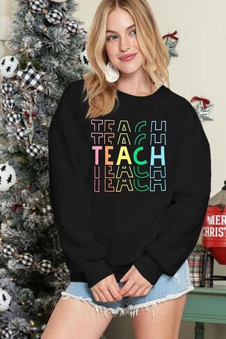 MYHALF Teacher Sweatshirts for Women Teach Graphic Tops Kindergarten Elementary Teaching Shirts Long Sleeve Crewneck Outfits in Saudi Arabia