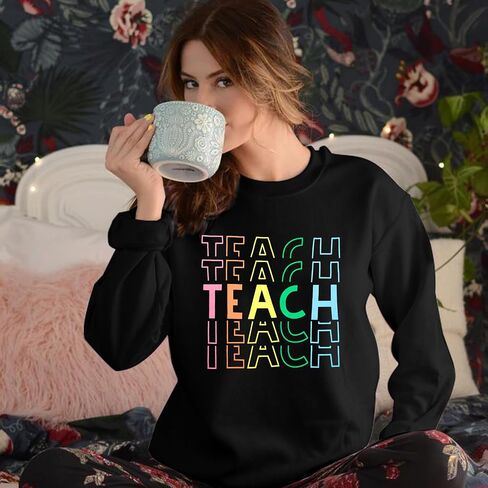MYHALF Teacher Sweatshirts for Women Teach Graphic Tops Kindergarten Elementary Teaching Shirts Long Sleeve Crewneck Outfits in Saudi Arabia