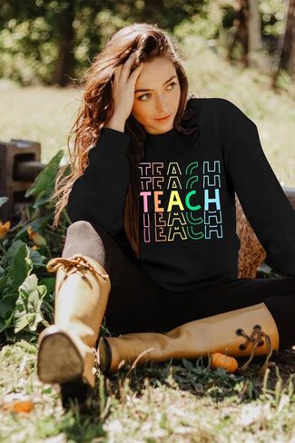 MYHALF Teacher Sweatshirts for Women Teach Graphic Tops Kindergarten Elementary Teaching Shirts Long Sleeve Crewneck Outfits in Saudi Arabia