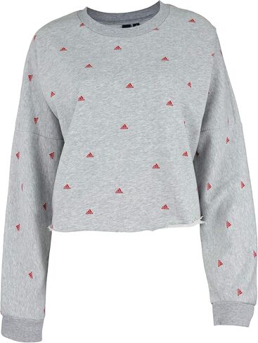 adidas Womens All Over Print Logo Grey Crew Sweater Size M in Saudi Arabia