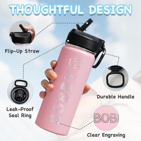 Ships From USA,Personalized Kids Water Bottle For School, 18 oz Custom Stainless Steel Water Bottle with Straw Lid,Double Wall Insulated BPA Free ,Personalized Gifts for Boys Girls (Engraved Names) in Saudi Arabia