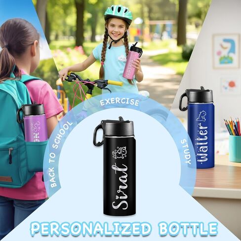 Ships From USA,Personalized Kids Water Bottle For School, 18 oz Custom Stainless Steel Water Bottle with Straw Lid,Double Wall Insulated BPA Free ,Personalized Gifts for Boys Girls (Engraved Names) in Saudi Arabia