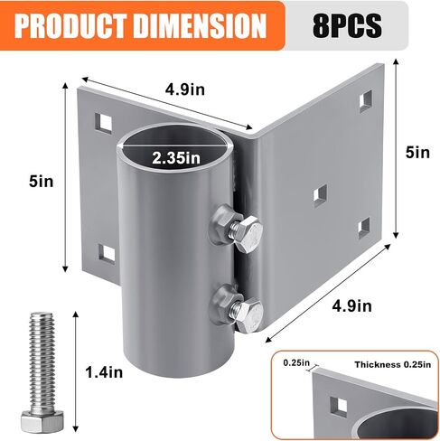 Dock Pipe Brackets Sleeve Holder Side Leg Mount for Floating Docks, 5x5 Inch Backer Plate Grey Galvanized Steel, 2.1 Inch Inner Diameter, 4 Pack in Saudi Arabia