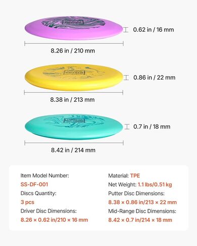 VEVOR Disc Golf Set, 8 Pack Disc Golf Starter Set, Beginners Flying Discs for Full-Body Strength Training, with Putter, Mid-Range, Driver, PDGA Approved, for Outdoor Backyard, Lawn, Beach, and Park in Saudi Arabia