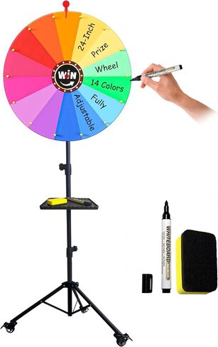 24-inch Spinning Prize Wheel, Ajustable 33"-66" Height Doodle Game Spinner, Spin to Win Prize Wheel with Stand, Spin Wheel for Prize with Lockable Wheels, Wheel of Fortune Game, 14 Colors in Saudi Arabia