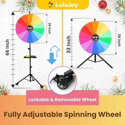 24-inch Spinning Prize Wheel, Ajustable 33"-66" Height Doodle Game Spinner, Spin to Win Prize Wheel with Stand, Spin Wheel for Prize with Lockable Wheels, Wheel of Fortune Game, 14 Colors in Saudi Arabia