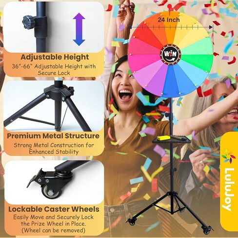 24-inch Spinning Prize Wheel, Ajustable 33"-66" Height Doodle Game Spinner, Spin to Win Prize Wheel with Stand, Spin Wheel for Prize with Lockable Wheels, Wheel of Fortune Game, 14 Colors in Saudi Arabia