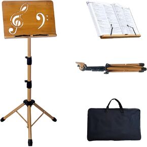 Folding Music Stand - Portable Sheet Music Stand with Carrying Bag, Adjustable Wooden & Metal Desktop Book Stand Podium Lectern Holder for Guitar, Ukulele, Violin Players in Saudi Arabia