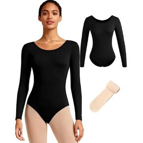 ثوب رقص باليه أسود للنساء مع لباس ضيق للرقص بأكمام طويلة، مقاس S-XXL للبالغين in Kuwait