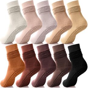10 Pairs Grip Pilates Socks for Women, Non Slip Yoga Slouch Socks with Grip for Workout Barre Long Scrunch in Saudi Arabia