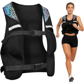 Weighted Vest for Woman Men, 0-10lbs Adjustable Running Vest with 10 Removable Weights, Weight Training Vest for Weight Loss, Colorful Reflective Straps & Phone Pockets, Machine Washable-DE25008 in Saudi Arabia