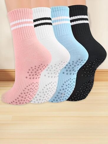 4 Pairs Women's Athletic Socks, Women's Yoga Socks with Non Slip Grippers,Pilates Grippy Socks for Women in Saudi Arabia