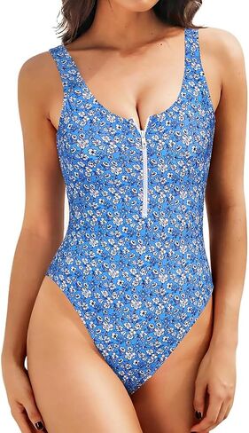 Women's Sexy Zipper Front Swimsuits Low Back High Cut One Piece Bathing Suits in Saudi Arabia