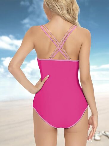 Women's Tri-Color One-Piece Swimsuit, Strappy One-Piece Swimsuit in Saudi Arabia