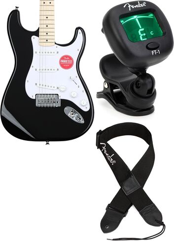 Fender Squier Sonic Stratocaster Electric Guitar - Black Finish, Maple Fingerboard, Includes Tuner and Strap in Saudi Arabia