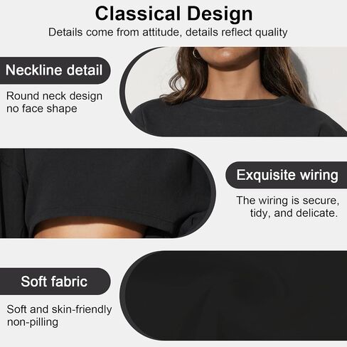 Cropped Pullover Sweatshirt for Women Loose Fit Long Sleeve Sport Outdoor Crop Top Athleisure Gym Top for Mom Wife in Saudi Arabia