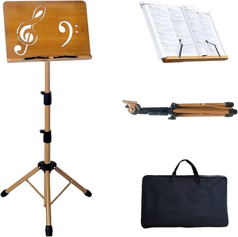 Folding Music Stand - Portable Sheet Music Stand with Carrying Bag, Adjustable Wooden & Metal Desktop Book Stand Podium Lectern Holder for Guitar, Ukulele, Violin Players in Saudi Arabia