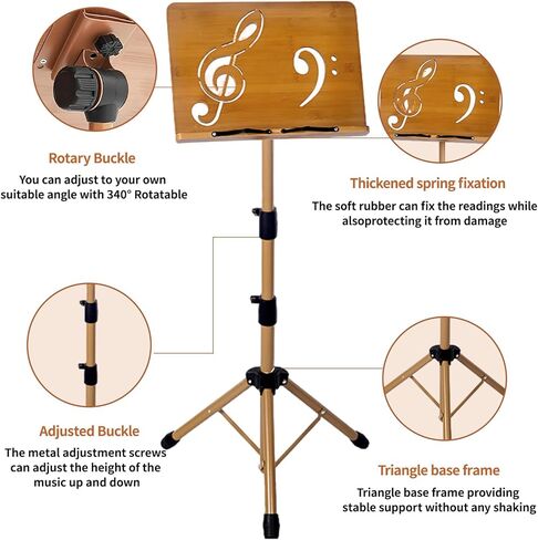 Folding Music Stand - Portable Sheet Music Stand with Carrying Bag, Adjustable Wooden & Metal Desktop Book Stand Podium Lectern Holder for Guitar, Ukulele, Violin Players in Saudi Arabia