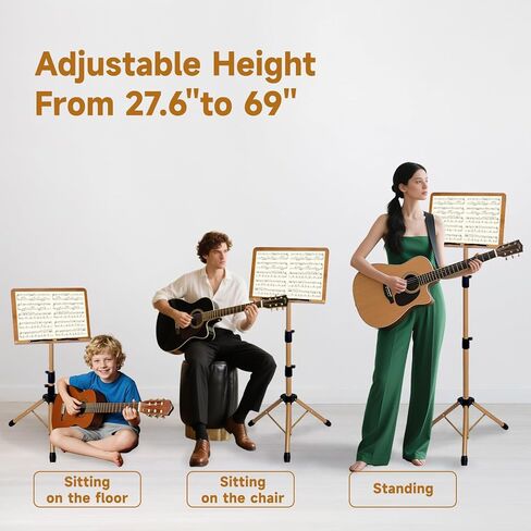 Folding Music Stand - Portable Sheet Music Stand with Carrying Bag, Adjustable Wooden & Metal Desktop Book Stand Podium Lectern Holder for Guitar, Ukulele, Violin Players in Saudi Arabia