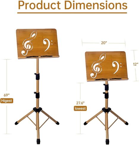Folding Music Stand - Portable Sheet Music Stand with Carrying Bag, Adjustable Wooden & Metal Desktop Book Stand Podium Lectern Holder for Guitar, Ukulele, Violin Players in Saudi Arabia