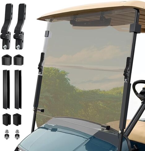 زجاج أمامي لعربة الجولف EZGO بسمك 5 مم من البولي كربونات قابل للطي مع مفصلات شديدة التحمل مناسب فقط لـ 1995-2013 EZGO TXT/Medalist مع حاجز دعامات 0.75 بوصة، زجاج أمامي لعربة الجولف مقاوم للتأثيرات فوق البنفسجية ملون in Saudi Arabia
